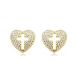 Brincos Cruz Coração