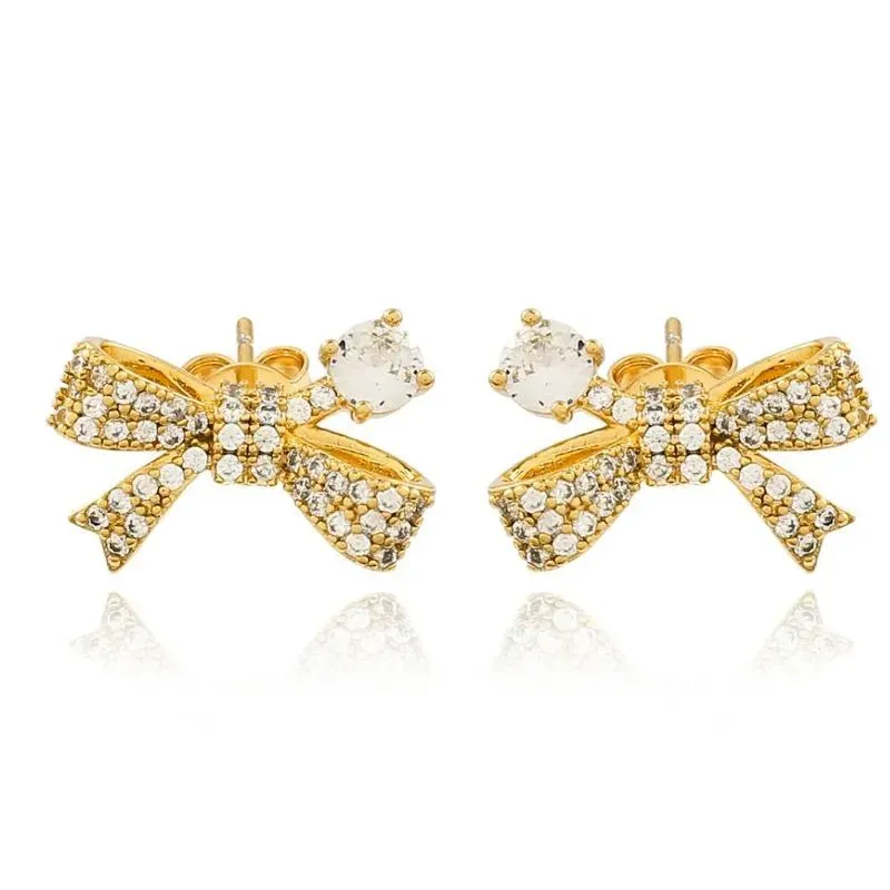 Brinco Dourado de Laço com Strass