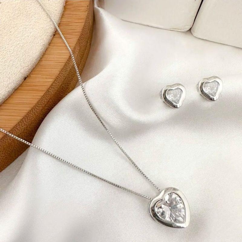 Conjunto Coraçao Platino