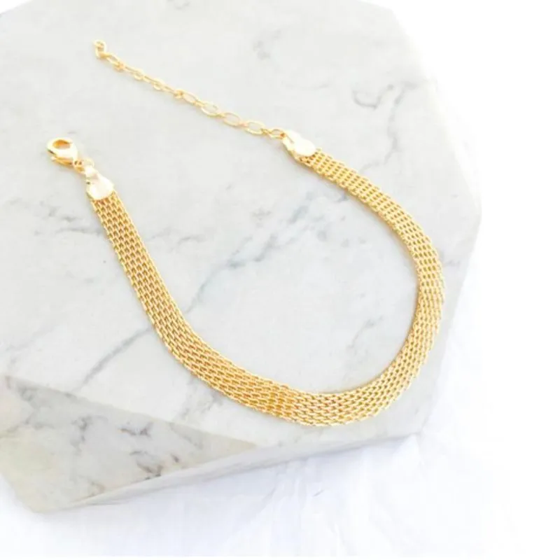 Pulseira Malha Texturizada banhada a ouro 18K