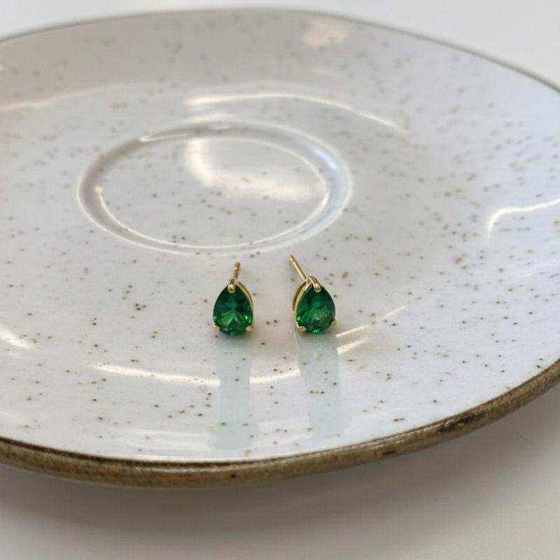 Brinco Gota Cristal Verde